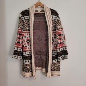 Forever 21 Heavyweight Cardigan Abstract Aztec Pink Tan Gold